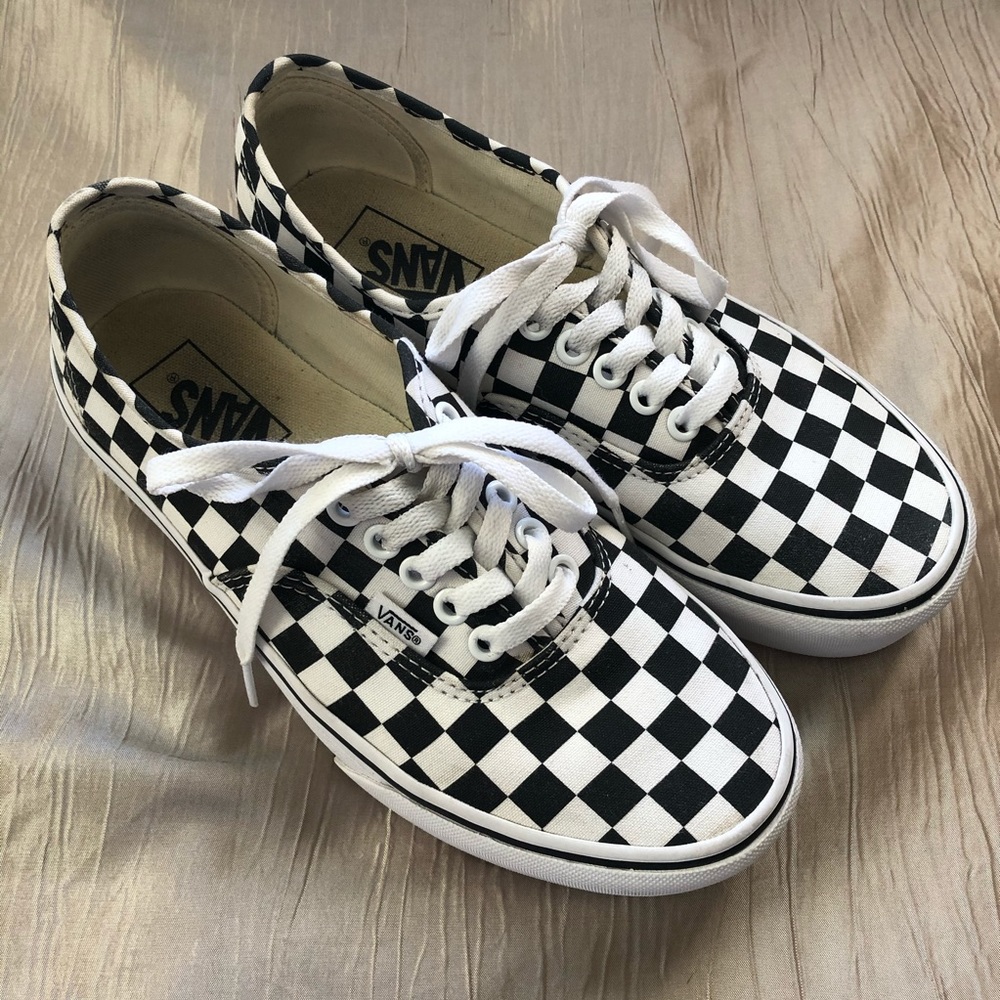 Vans black and white checkered platforms size 8
